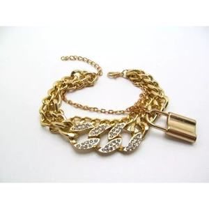 4411 (3) Vintage 80s Punk Gold Bracelets 1 Chunky & 1 Medium & 1 smaller W/Lock